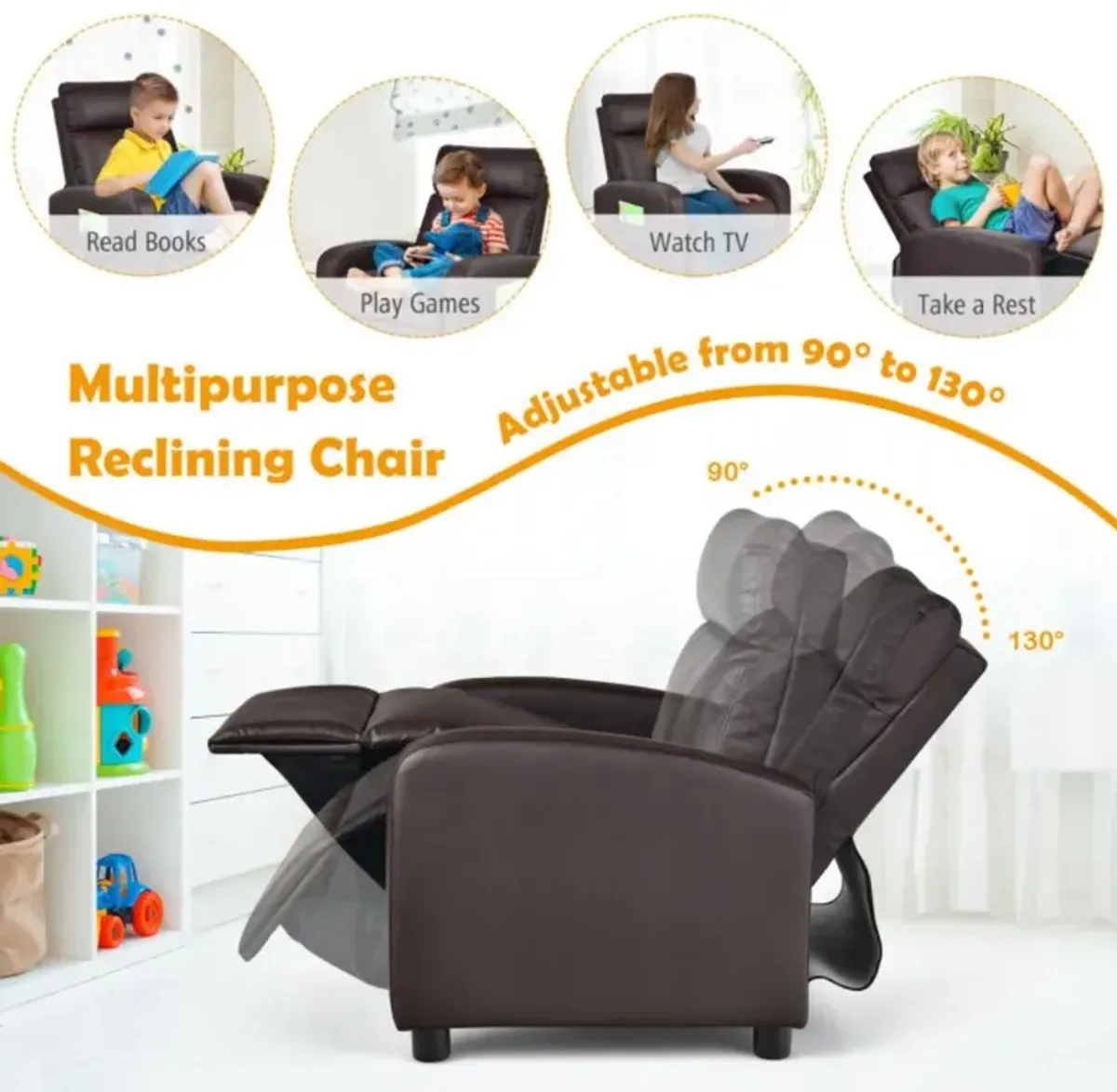 Hivvago Ergonomic PU Leather Kids Recliner Lounge Sofa for 3-12 Age Group