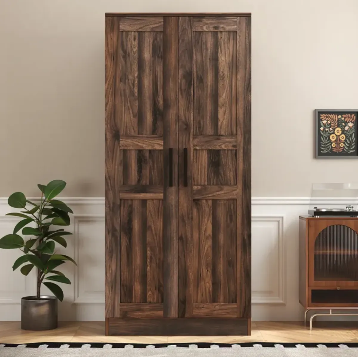 Merax 2-Door Wooden Wardrobe with LED and 4 Storage Shelves