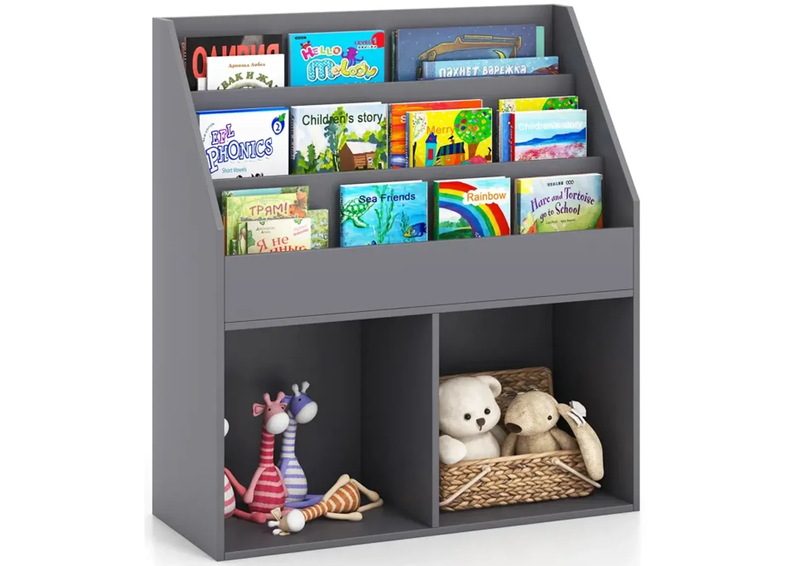 Kids Wooden Bookshelf Bookcase Children Toy Storage Cabinet Organizer