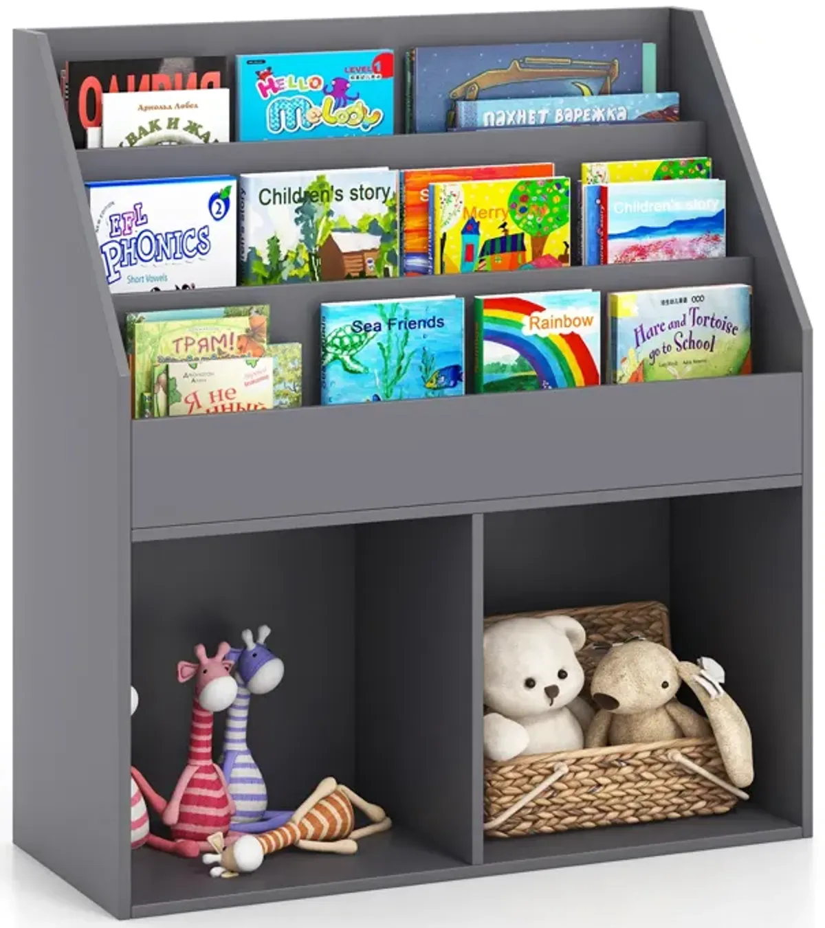 Kids Wooden Bookshelf Bookcase Children Toy Storage Cabinet Organizer