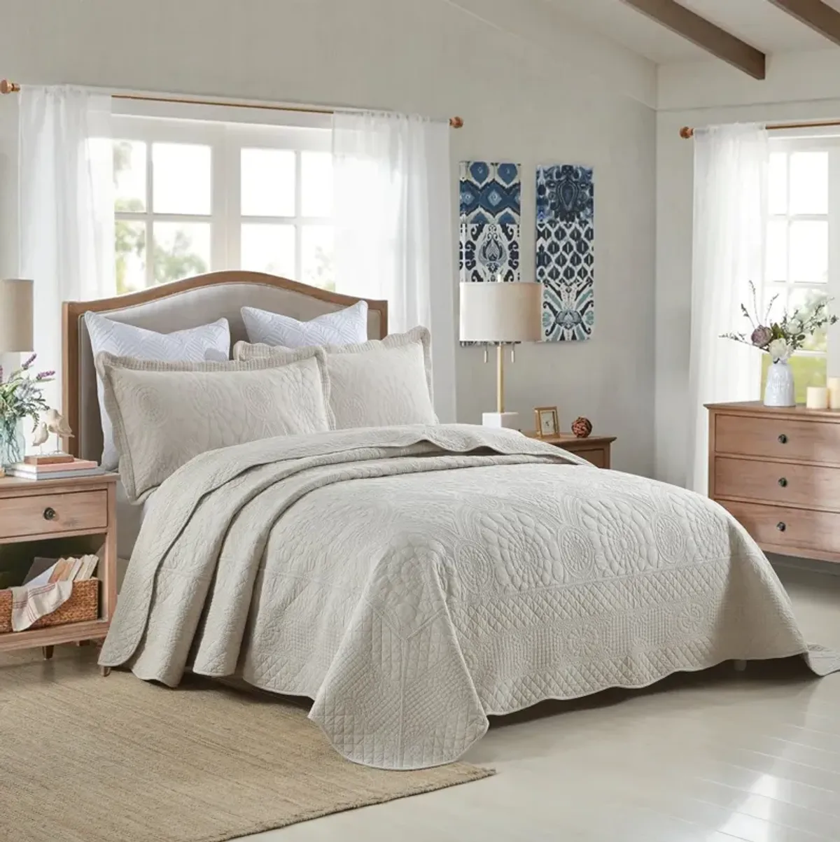 MarCielo 100% Cotton Oversized Bedspread Quilt Set Embroidery TF