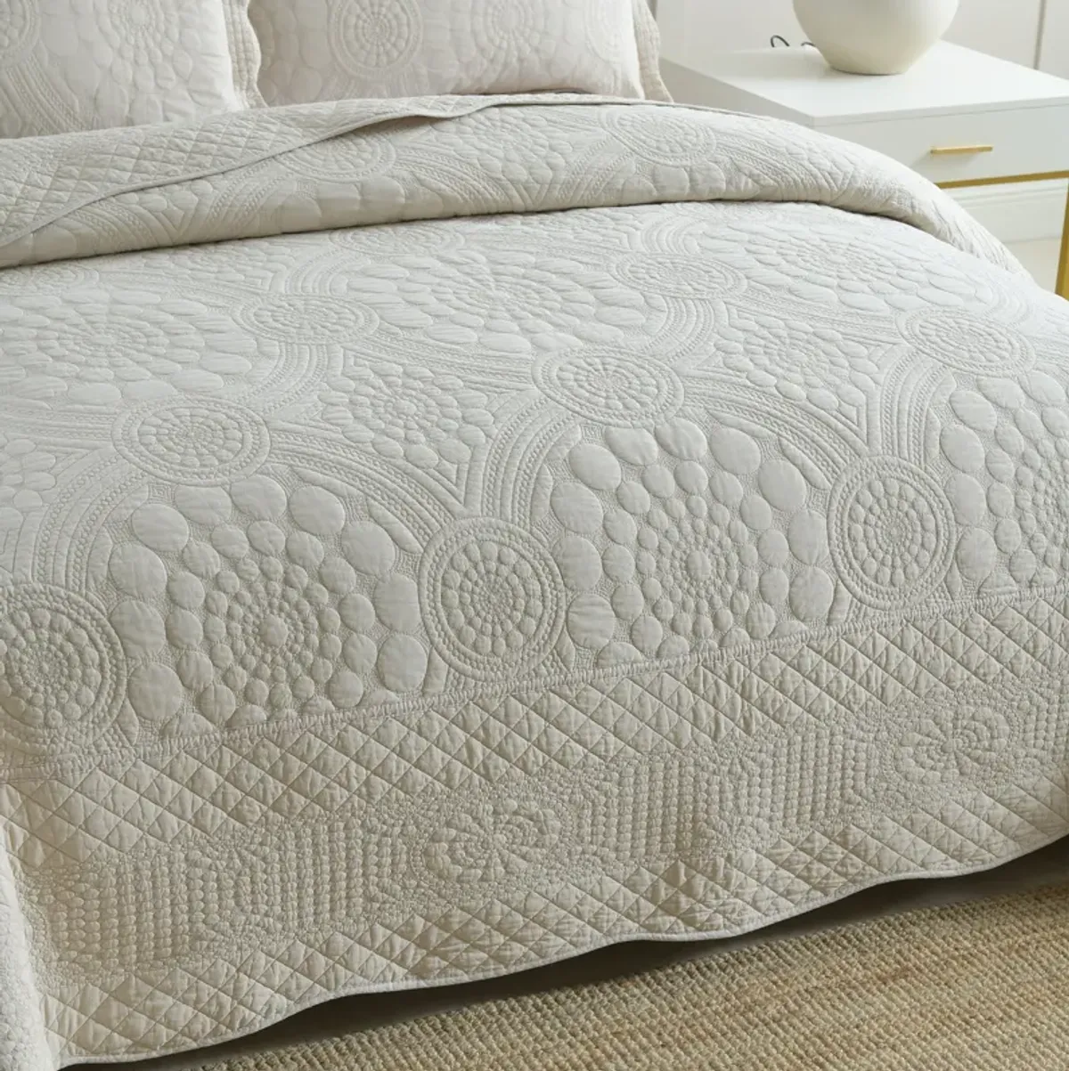 MarCielo 100% Cotton Oversized Bedspread Quilt Set Embroidery TF