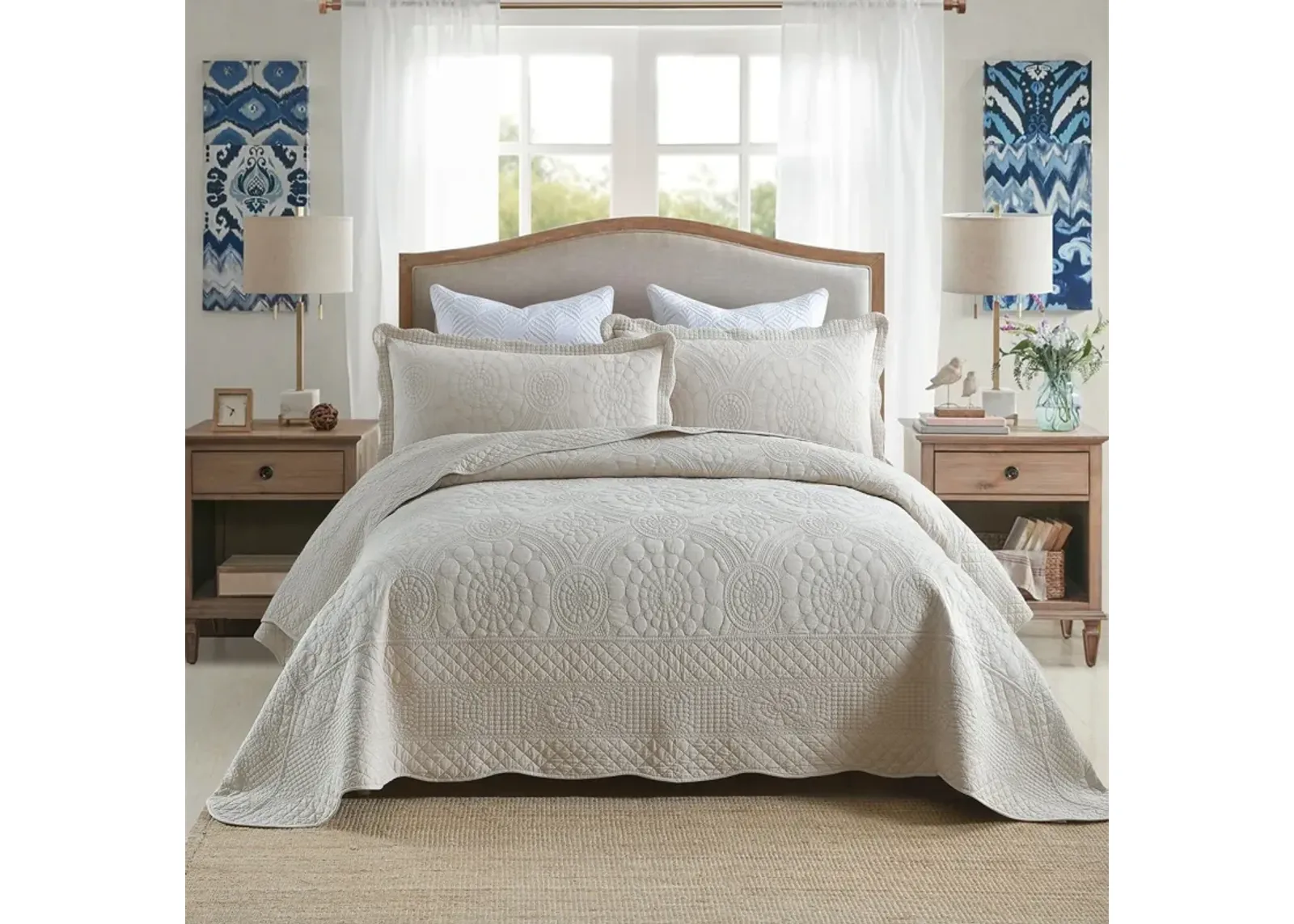 MarCielo 100% Cotton Oversized Bedspread Quilt Set Embroidery TF