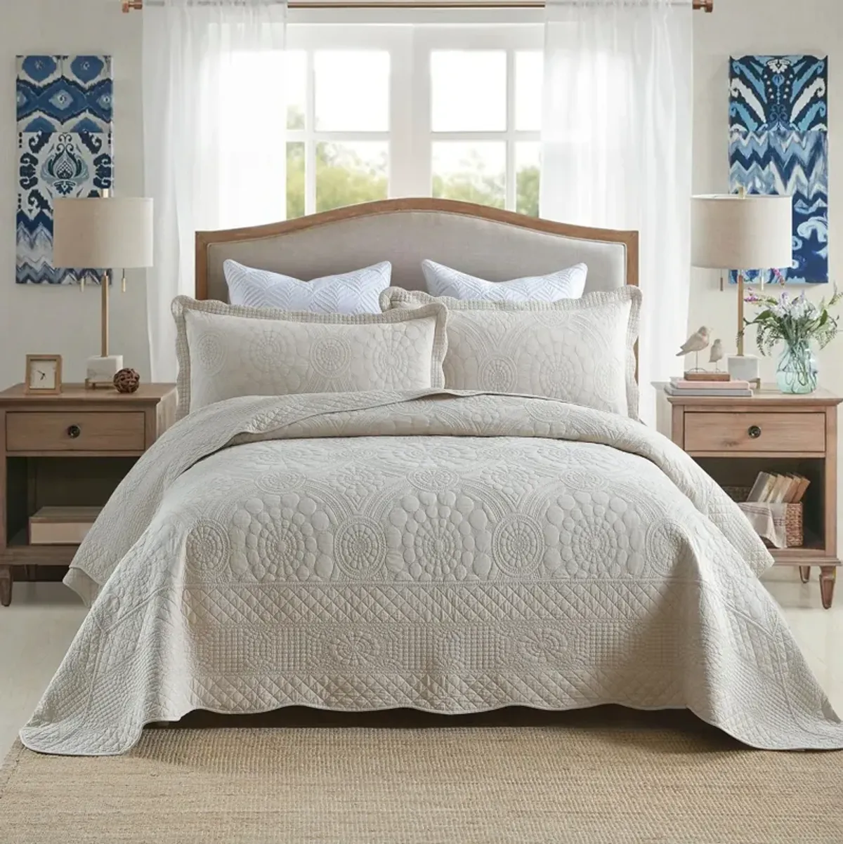 MarCielo 100% Cotton Oversized Bedspread Quilt Set Embroidery TF