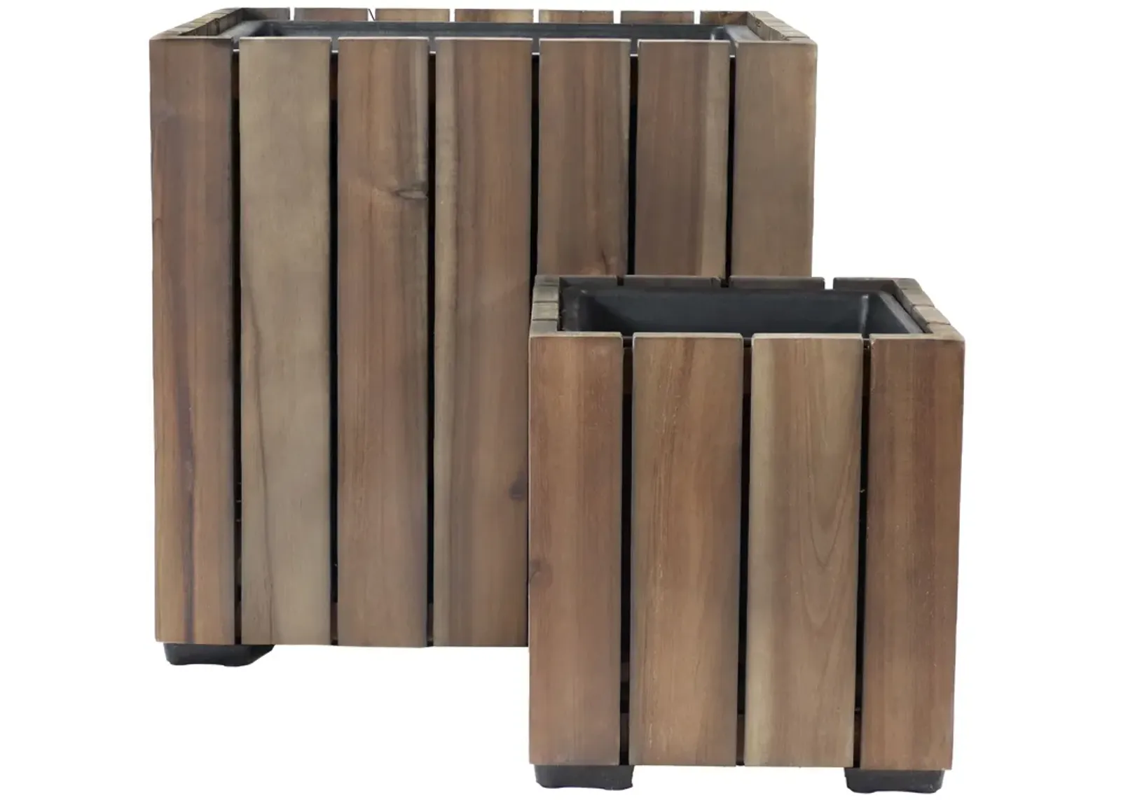 Sunnydaze 2-Piece Acacia Square Planter Boxes with Liners