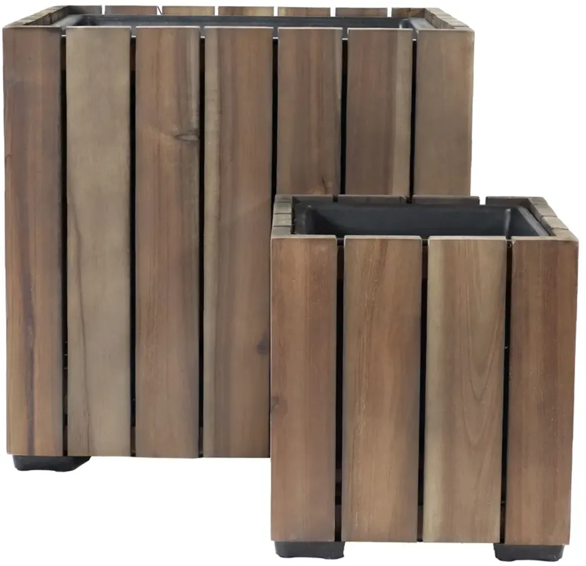 Sunnydaze 2-Piece Acacia Square Planter Boxes with Liners