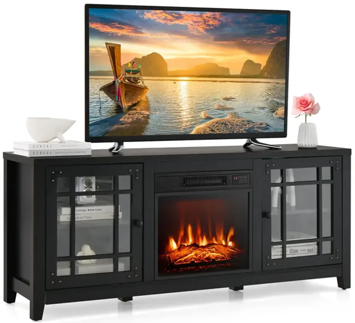 Fireplace TV Stand with Adjustable Shelves for TVs