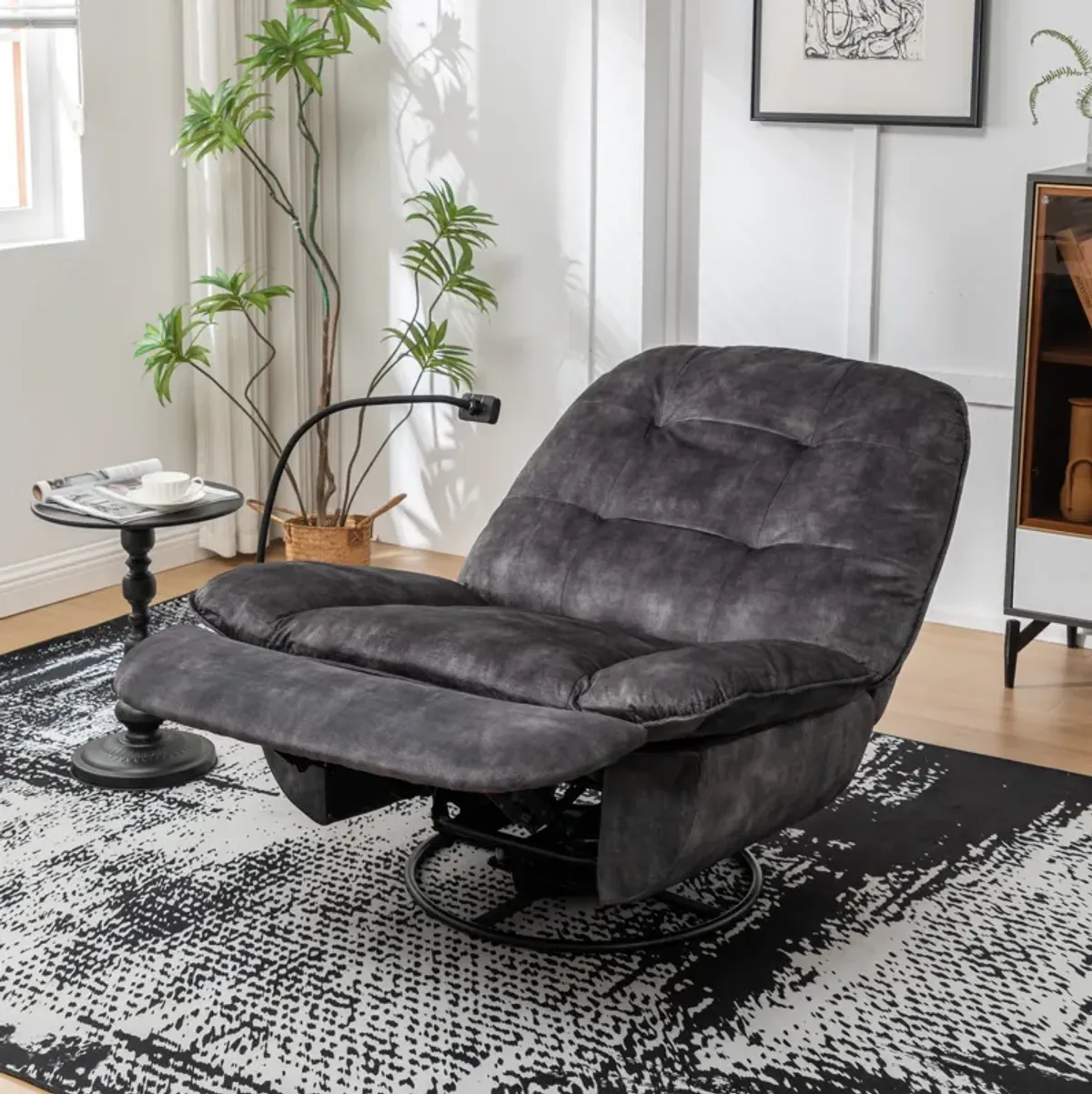 Merax Velvet Reclining Lazy Chair with Mobile Phone Holder