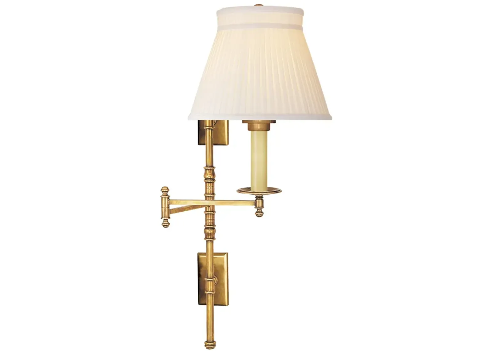 Dorchester Double Backplate Swing Arm in Antique-Burnished Brass with Silk Crown Shade