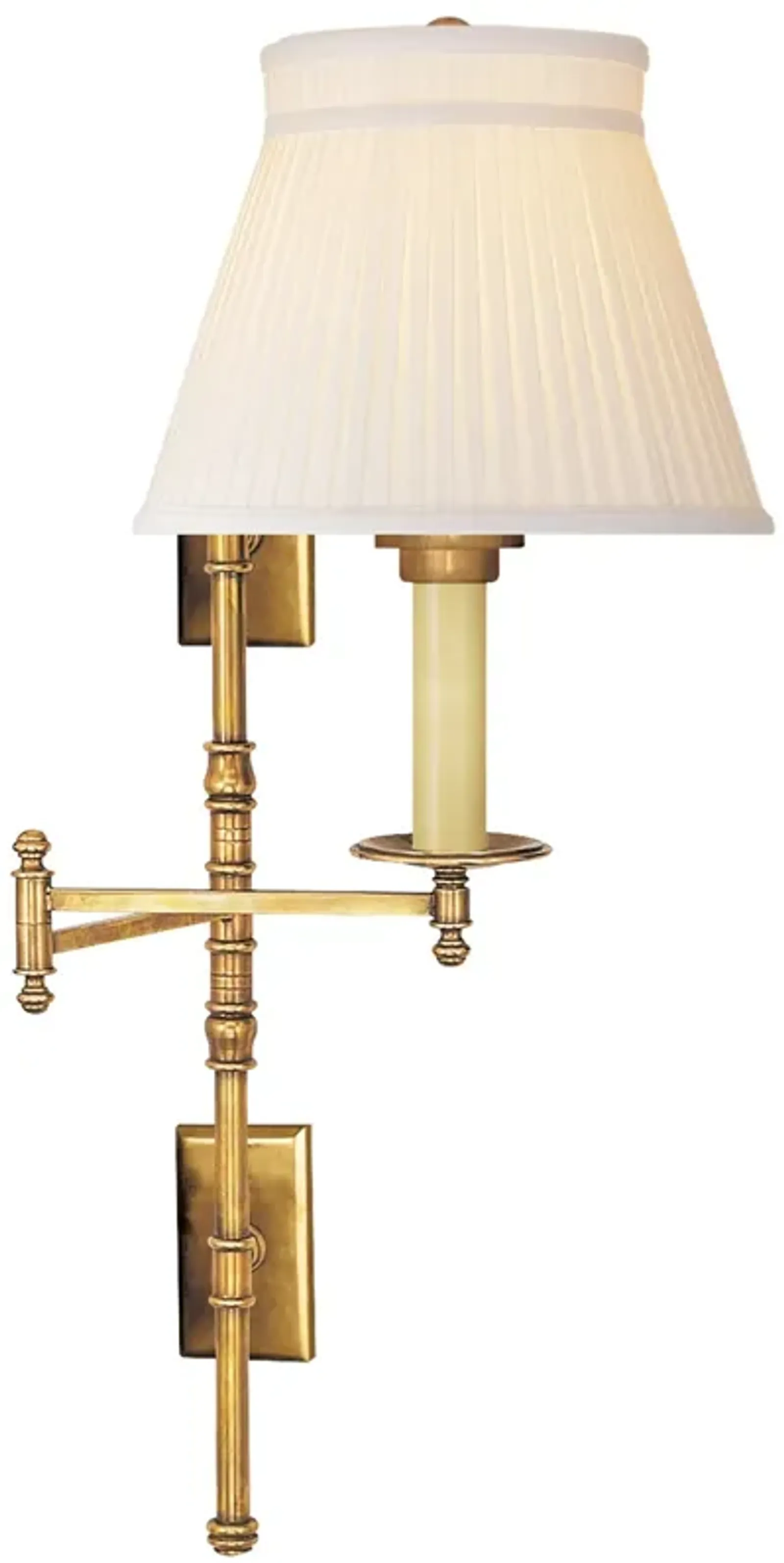 Dorchester Double Backplate Swing Arm in Antique-Burnished Brass with Silk Crown Shade