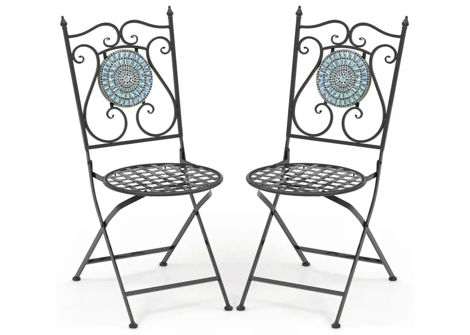 Set of 2 Mosaic Chairs for Patio Metal Folding Chairs