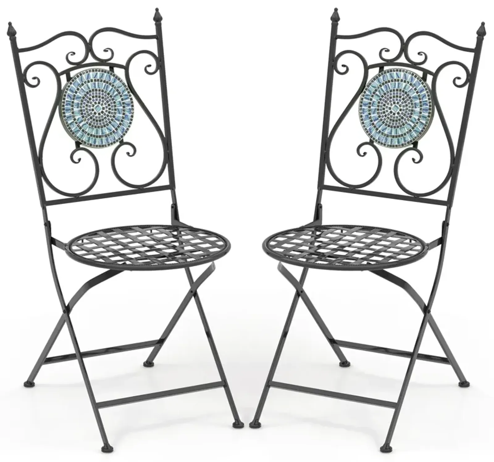 Set of 2 Mosaic Chairs for Patio Metal Folding Chairs