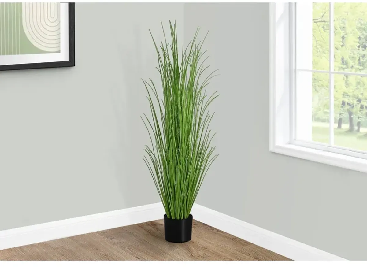 Monarch Specialties I 9565 - Artificial Plant, 47" Tall, Grass Tree, Indoor, Faux, Fake, Floor, Greenery, Potted, Real Touch, Decorative, Green Grass, Black Pot
