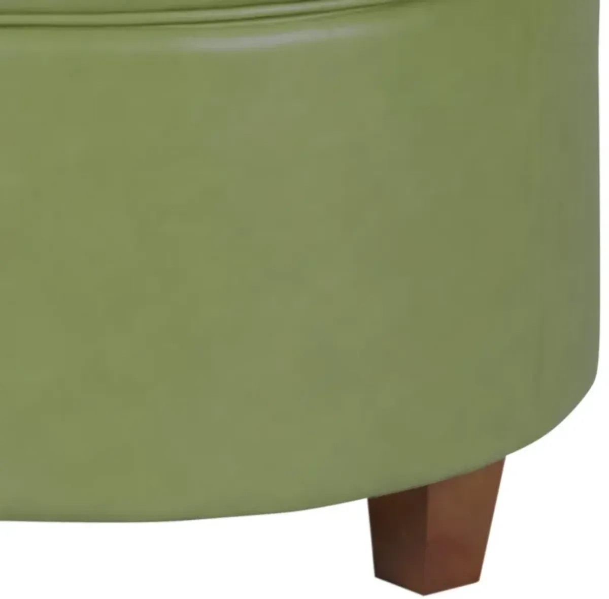 Leatherette Upholstered Wooden Ottoman with Single Button Tufted Lift Top Storage, Green, Large - Benzara