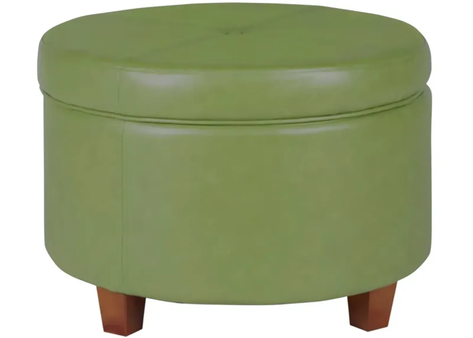 Leatherette Upholstered Wooden Ottoman with Single Button Tufted Lift Top Storage, Green, Large - Benzara