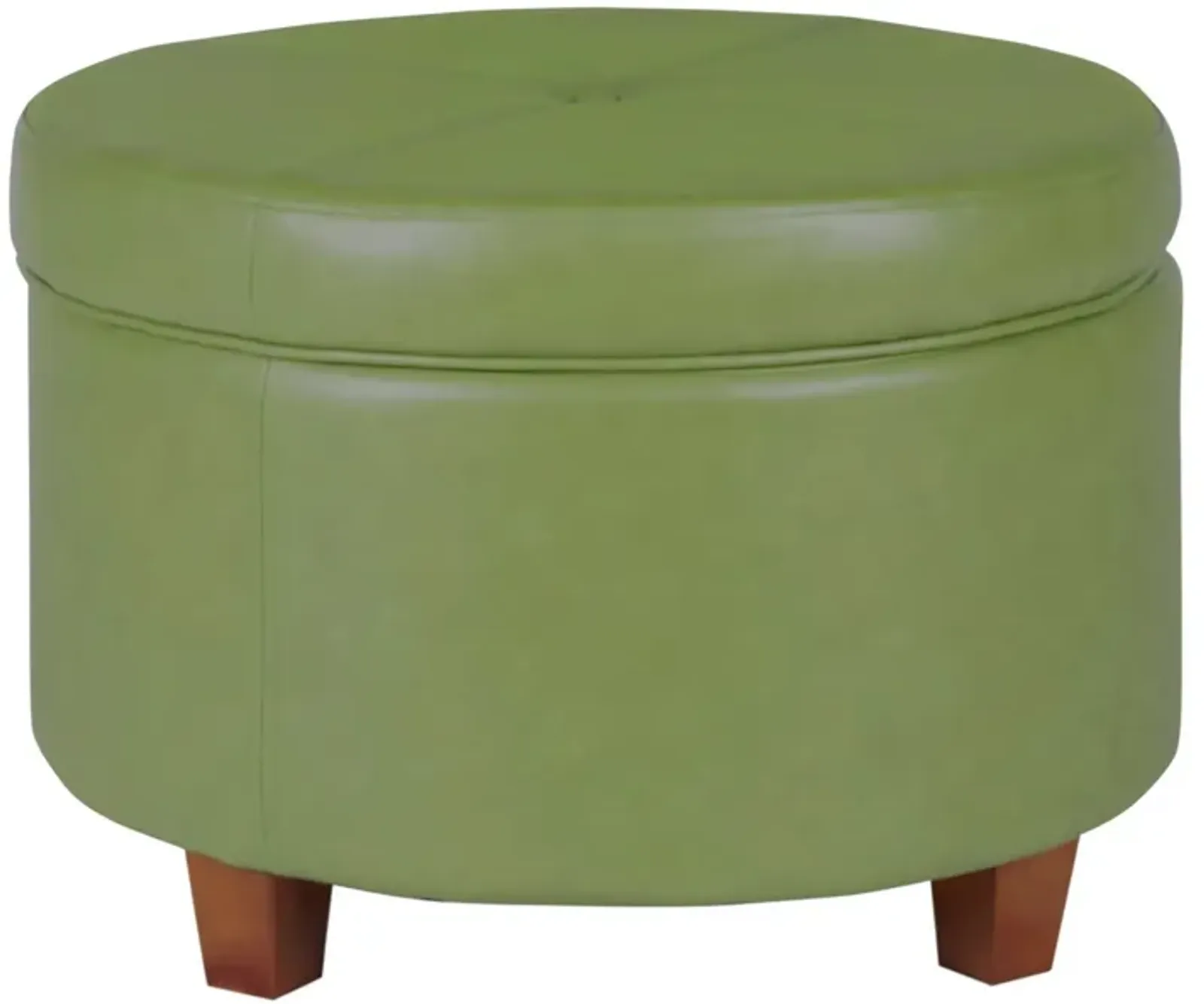 Leatherette Upholstered Wooden Ottoman with Single Button Tufted Lift Top Storage, Green, Large - Benzara