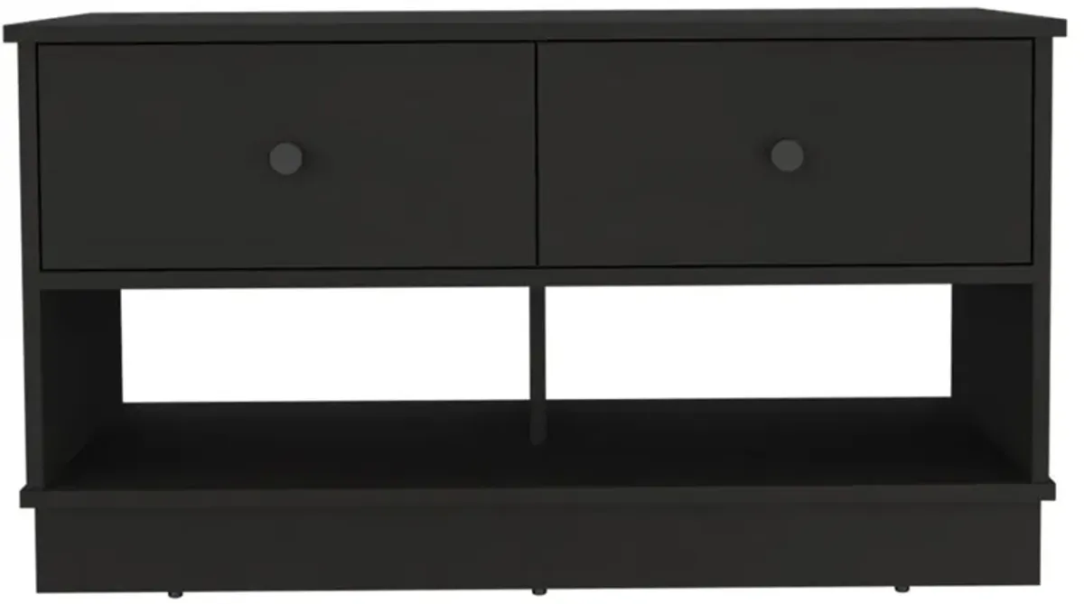 Willamette Rectangle 2-Shelf 2-Drawer Storage Bench Black Wengue