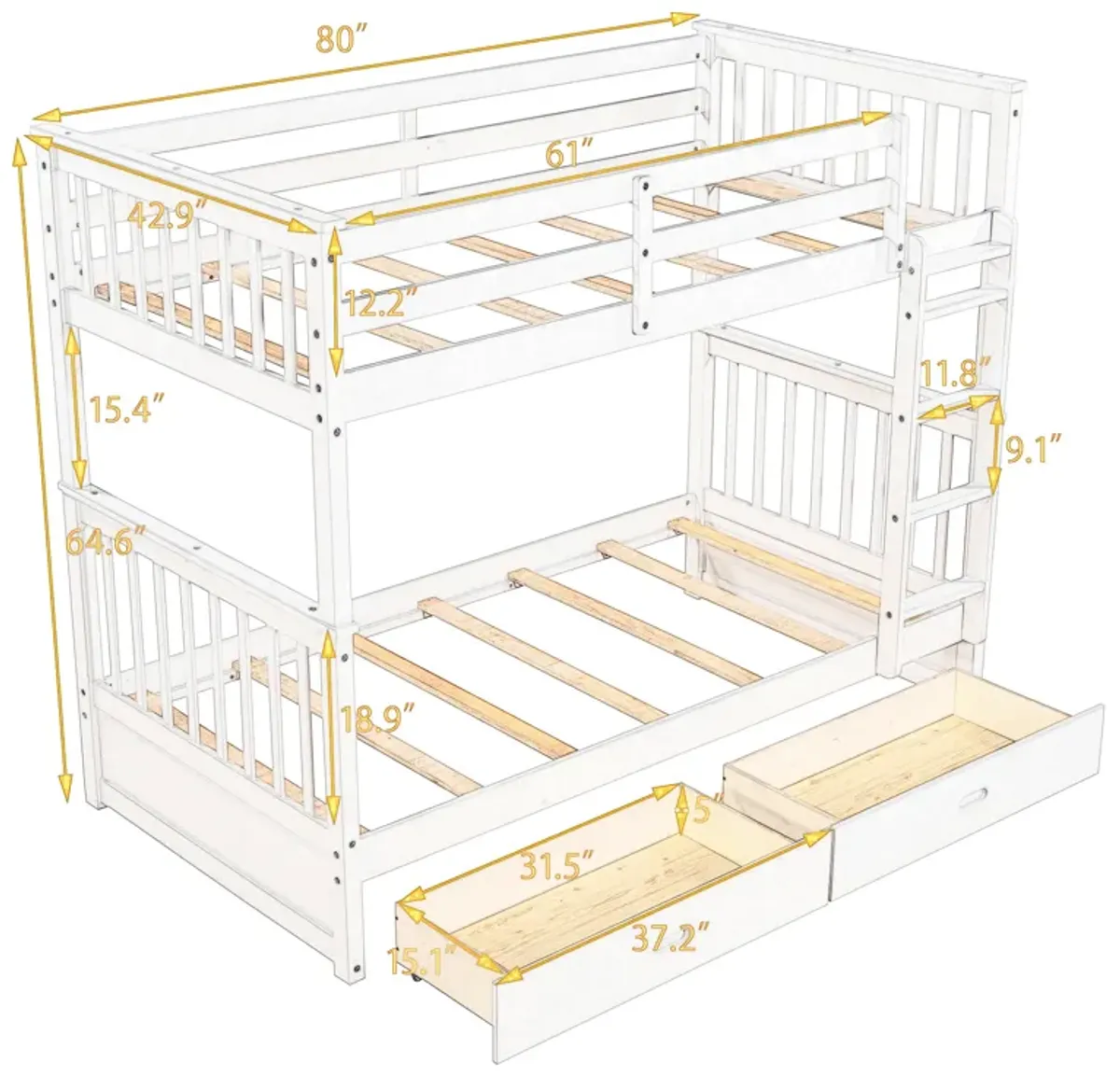 Merax Bunk Bed with Ladders and 2 Storage Drawers
