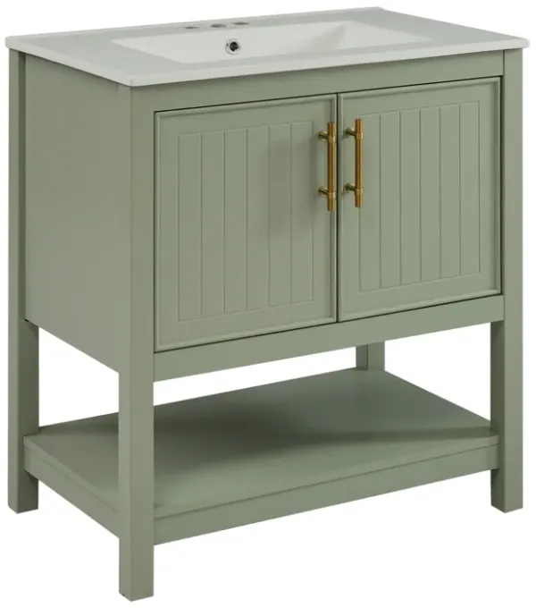 Whisen 30" Bathroom Storage Cabinet Bathroom Vanity with Ceramic Sink, Soft Close Doors and Open Shelf