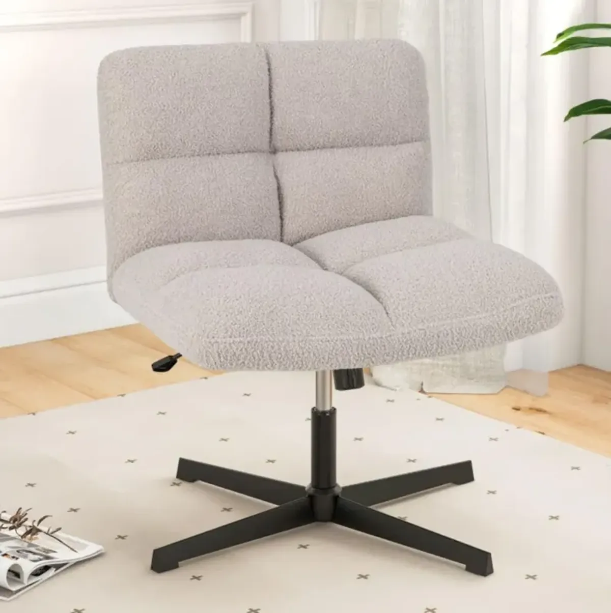 Hivvago Office Armless Chair Cross Legged with Imitation Lamb Fleece and Adjustable Height