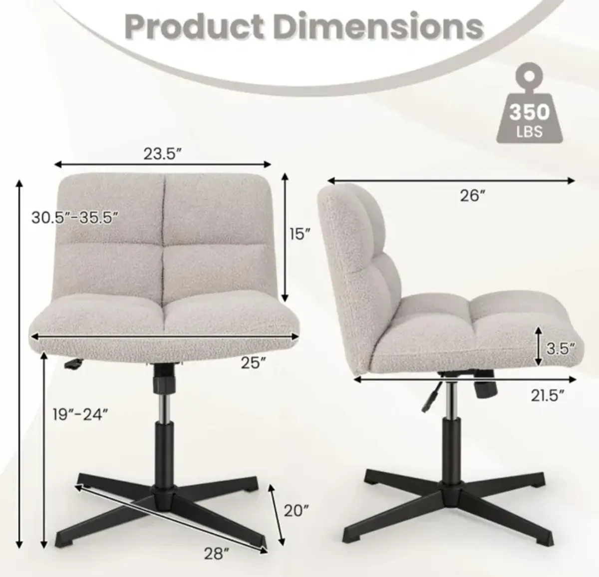 Hivvago Office Armless Chair Cross Legged with Imitation Lamb Fleece and Adjustable Height