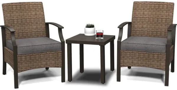 MONDAWE Wicker Formal Dinning Chair Side Table Set With Soft Cushions In Metal Frame (Set of 3)