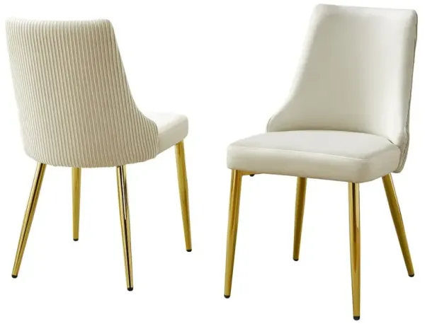 Best Quality Furniture Set Of 2 Velvet Side Chairs In Cream And Pleated Back