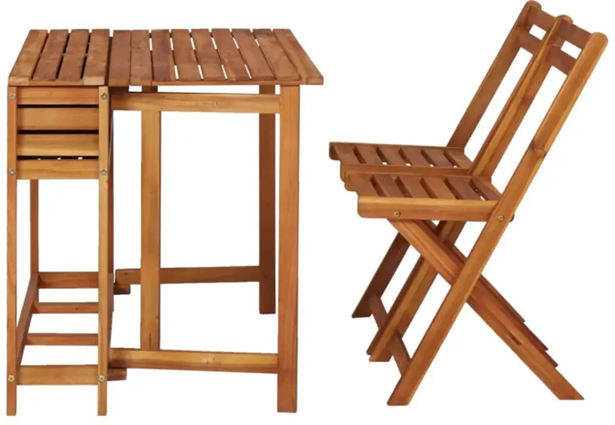 vidaXL Balcony Planter Table with 2 Bistro Chairs Solid Acacia Wood