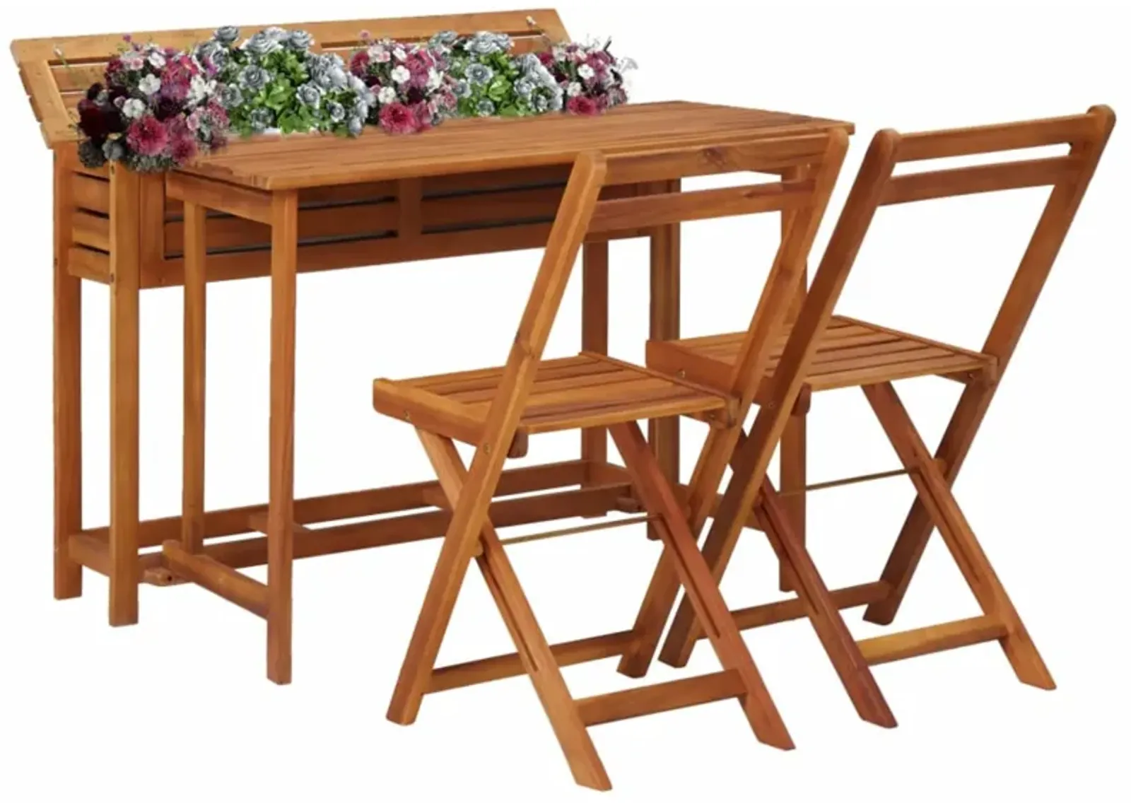 vidaXL Balcony Planter Table with 2 Bistro Chairs Solid Acacia Wood