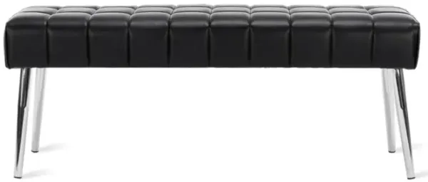 Mid-Century Bedroom Bench with Faux Leather Cushion and Angled Wood Legs