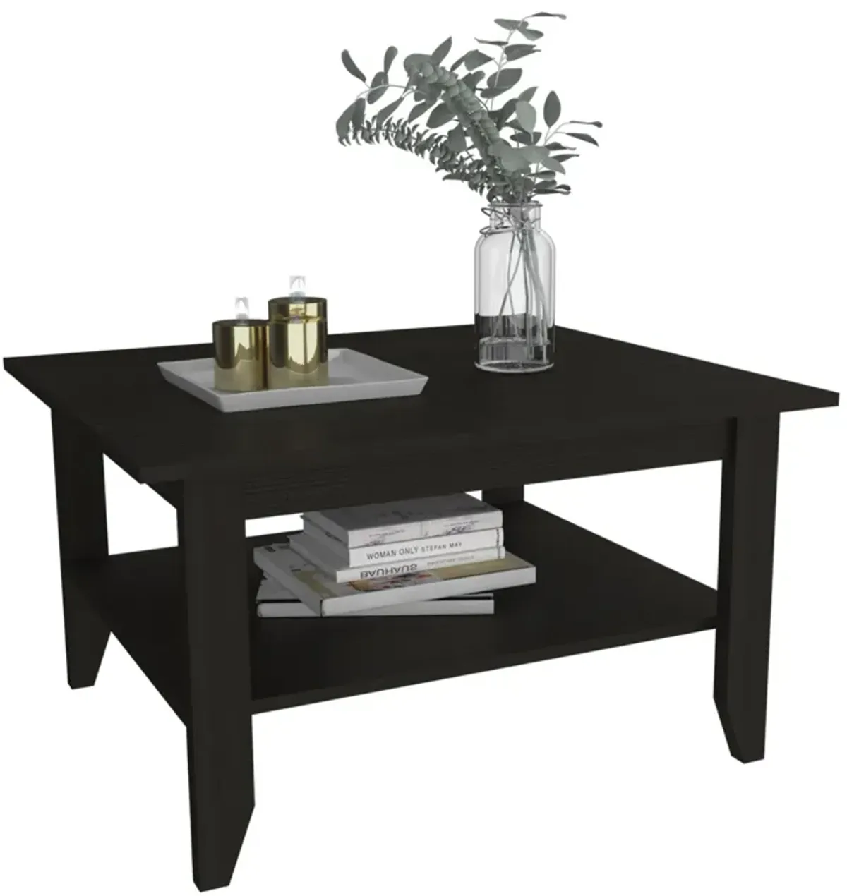 Essential Coffee Table, One Shelf, Four Legs - Black