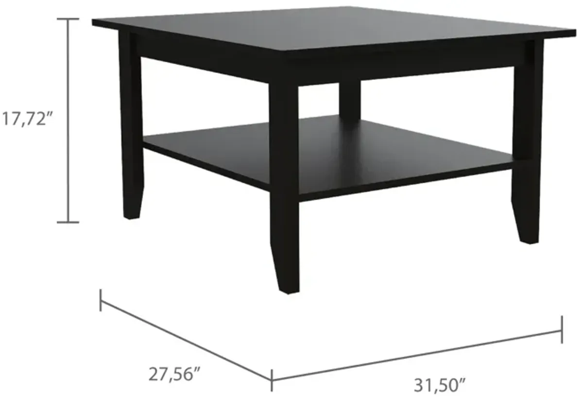 Essential Coffee Table, One Shelf, Four Legs - Black