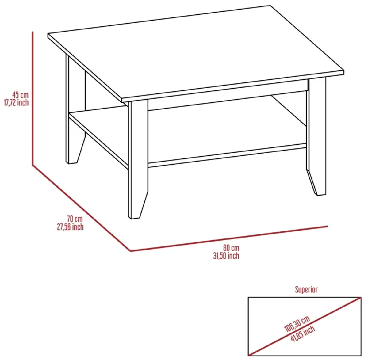 Essential Coffee Table, One Shelf, Four Legs - Black