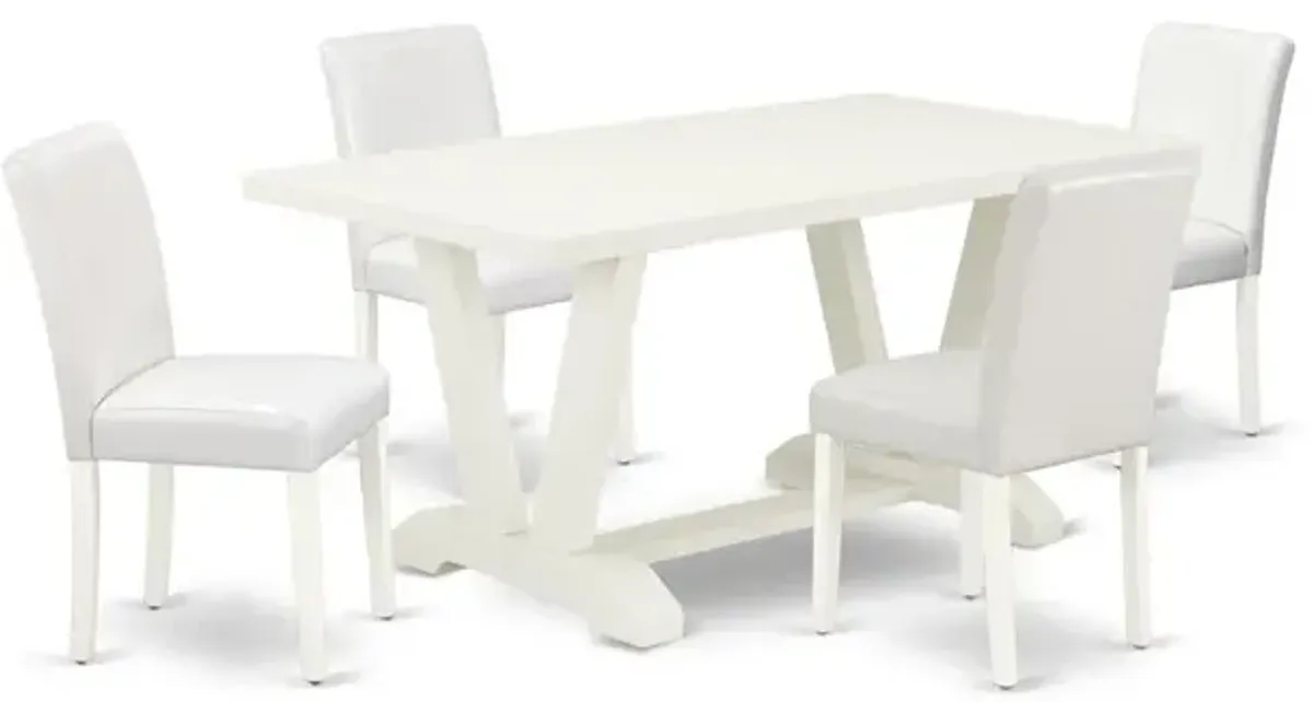 East West Furniture V026AB264-5 5-Piece Awesome Dining Set a Superb Linen White dining table Top and 4 - Pu Leather Stunning Dining Chairs with Stylish Chair Back, Linen White Finish