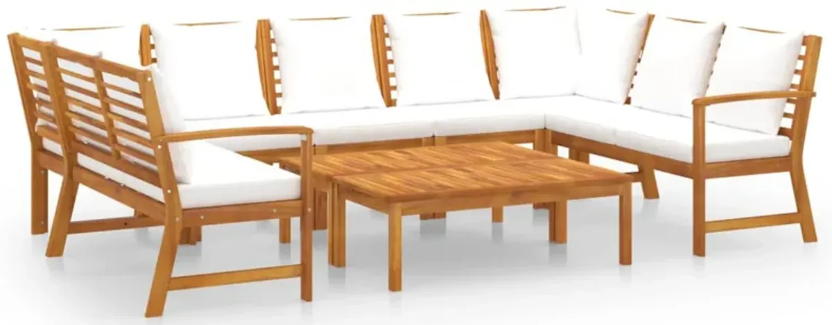 9pc Outdoor Patio Modular Sofa Set w Table, Solid Acacia Wood, White - Benzara