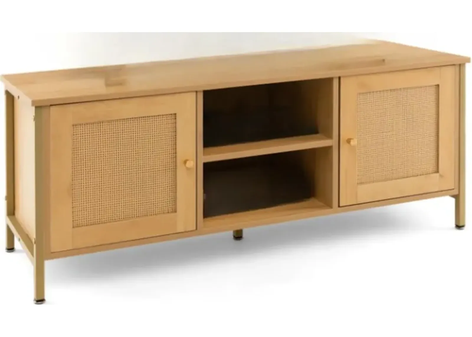 Hivvago Boho TV Stand for TV up to 55 Inches with Faux Rattan Door