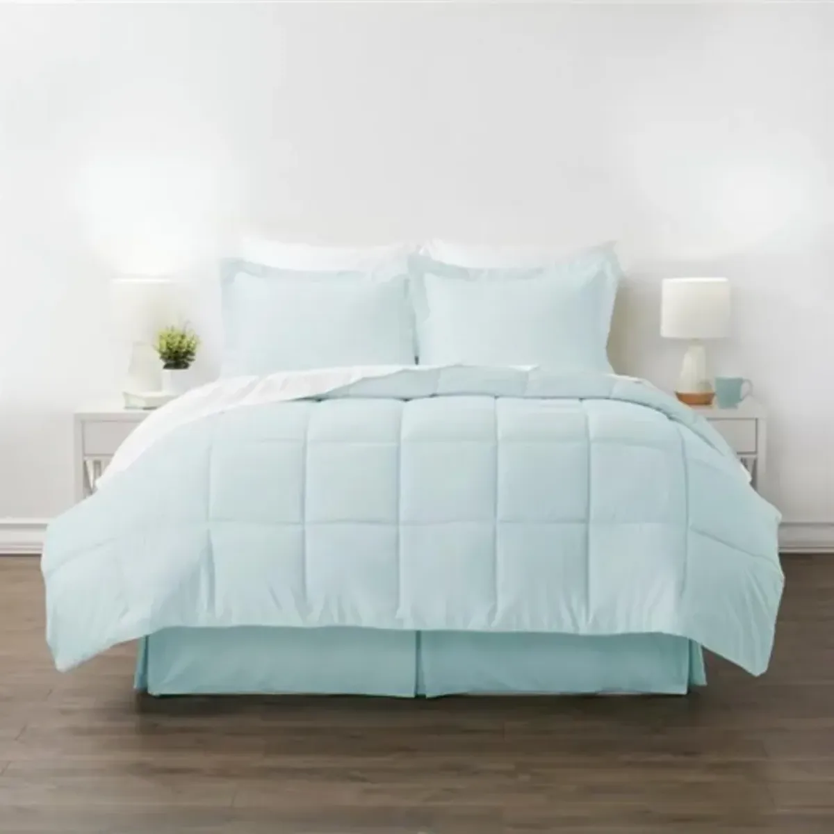 Hivvago Queen Microfiber 6 Piece Reversible Bed in a Bag Comforter Set in Aqua Blue