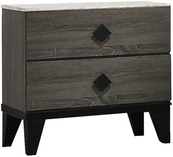 Best Quality Furniture Madelyn night stand in Rustic Gray Walnut and Faux Marble Top