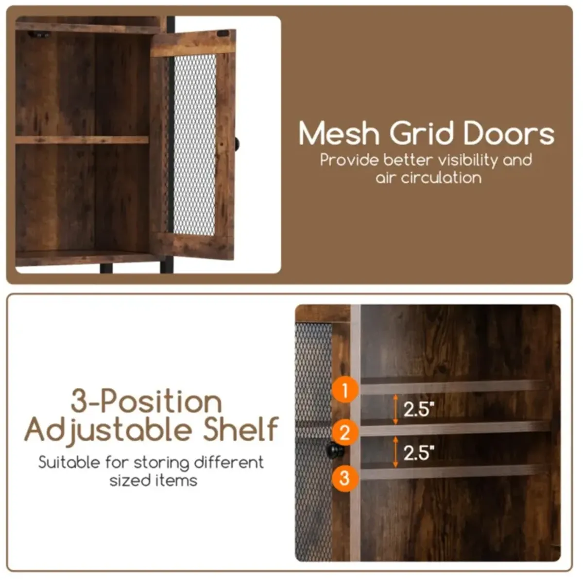 Hivvago Over-The-Toilet Storage Cabinet with Heavy-Duty Metal Frame 2-door Freestanding