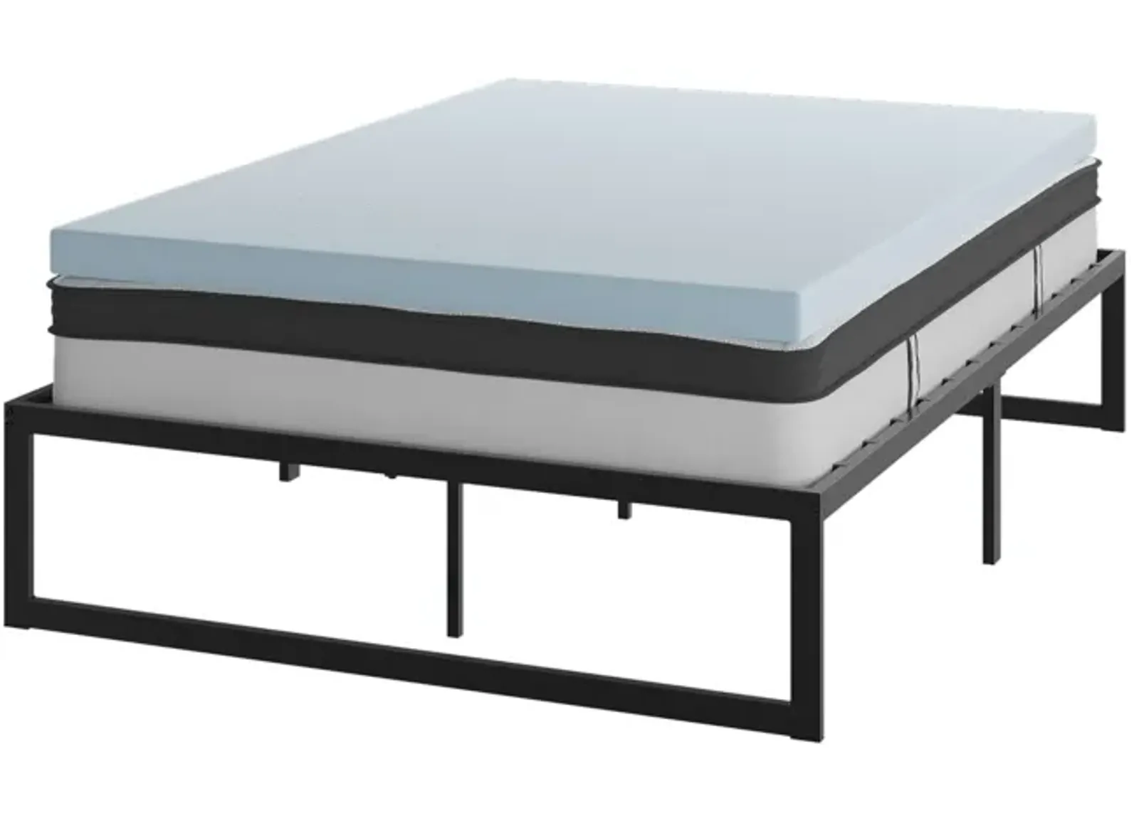 Leo 14 Inch Metal Platform Bed Frame with 10 Inch Pocket Spring Mattress in a Box and 3 inch Cool Gel Memory Foam Topper - Full