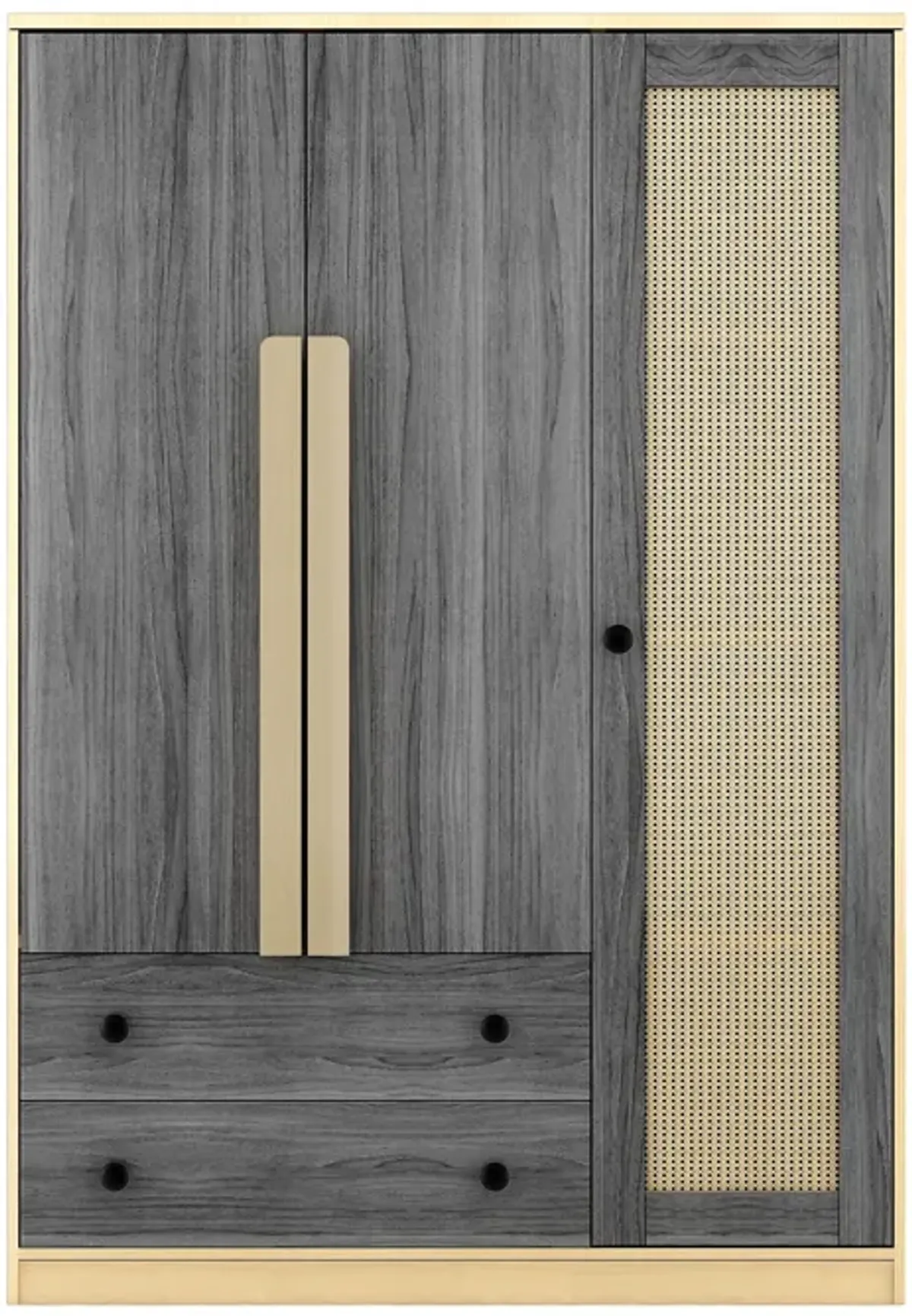 Merax 3-Doors Wooden Rattan Wardrobe with 2 Drawers