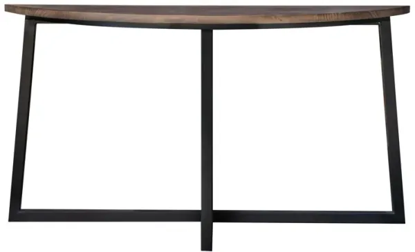 Rome 55 Inch Sofa Table, Black Wrought Iron Base, Brown Solid Pine Wood-Benzara