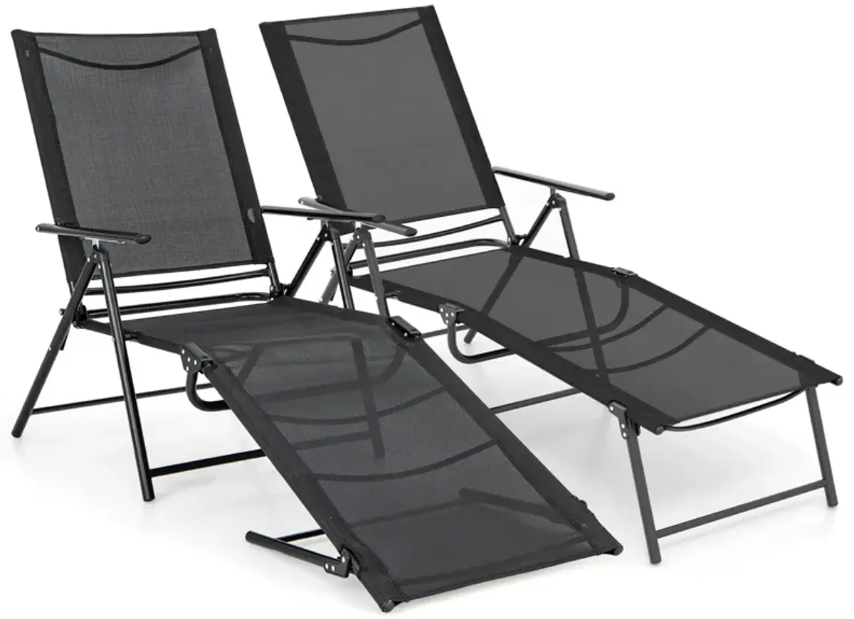 2 Piece Patio Folding Chaise Lounge Chairs Recliner with 6-Level Backrest