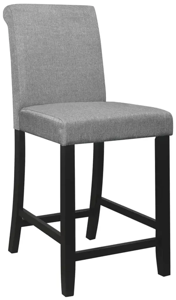 Rina 24 Inch Counter Height Chair, Gray Fabric, Black Wood, Set of 2 - Benzara