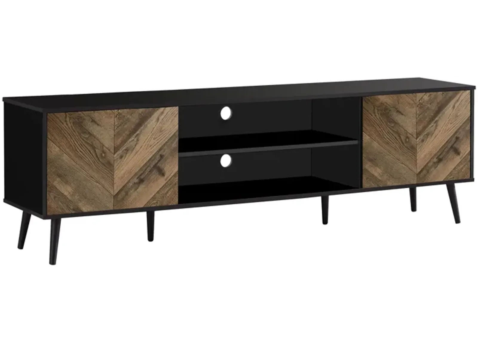 Tv Stand, 72 Inch, Console, Media Entertainment Center, Storage Cabinet, Living Room, Bedroom, Brown And Black Laminate, Black Wood Legs, Contemporary, Modern