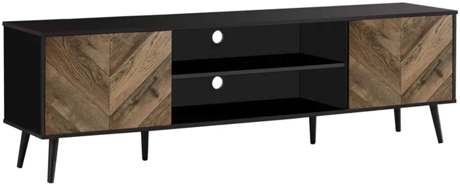 Tv Stand, 72 Inch, Console, Media Entertainment Center, Storage Cabinet, Living Room, Bedroom, Brown And Black Laminate, Black Wood Legs, Contemporary, Modern