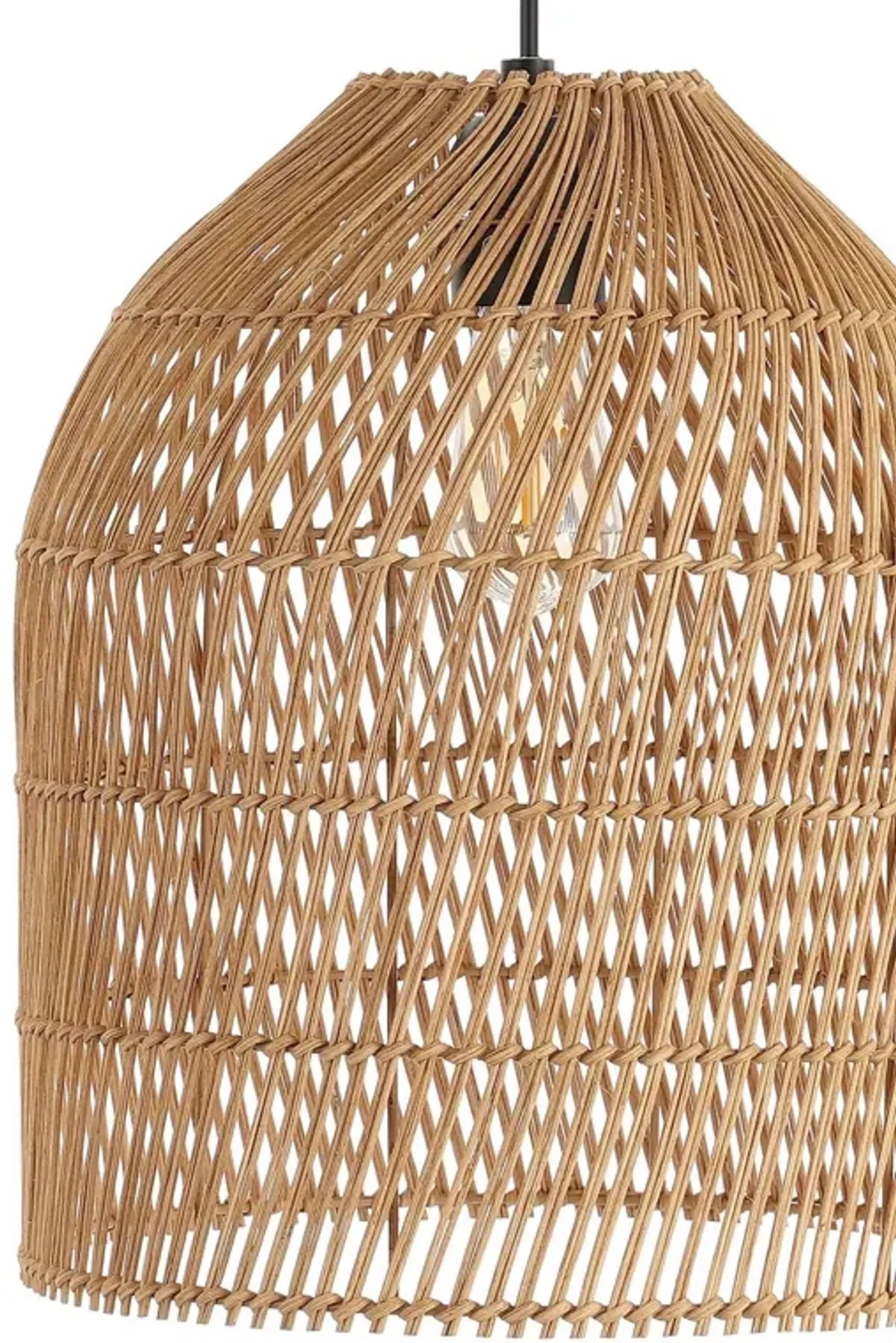 Koda 13" 1-Light Farmhouse Coastal Bohemian Rattan 180" Cord Plug-In or Hardwired LED Pendant, Brown