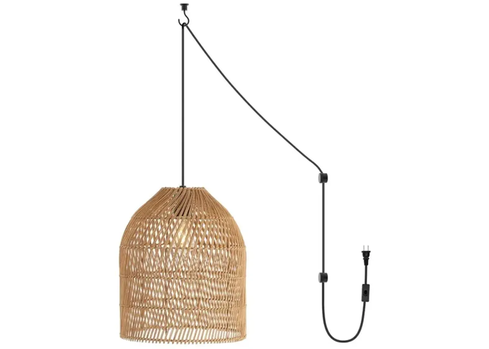 Koda 13" 1-Light Farmhouse Coastal Bohemian Rattan 180" Cord Plug-In or Hardwired LED Pendant, Brown