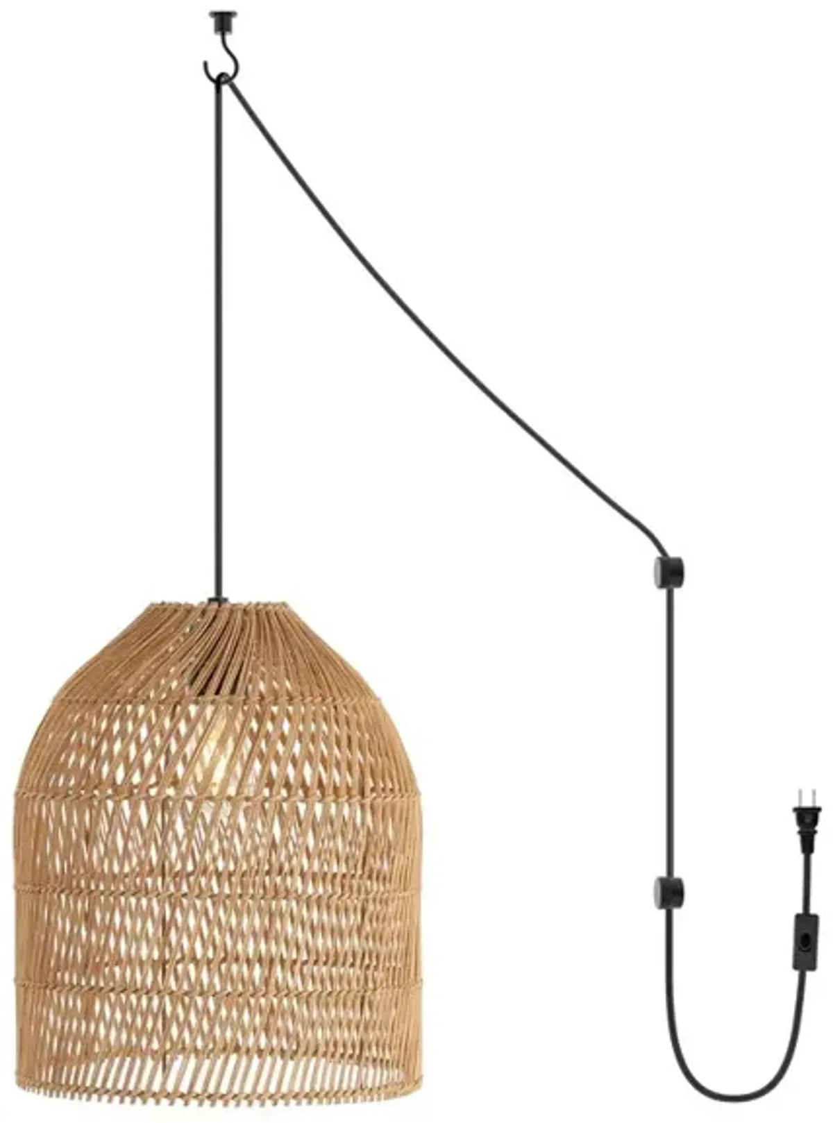 Koda 13" 1-Light Farmhouse Coastal Bohemian Rattan 180" Cord Plug-In or Hardwired LED Pendant, Brown