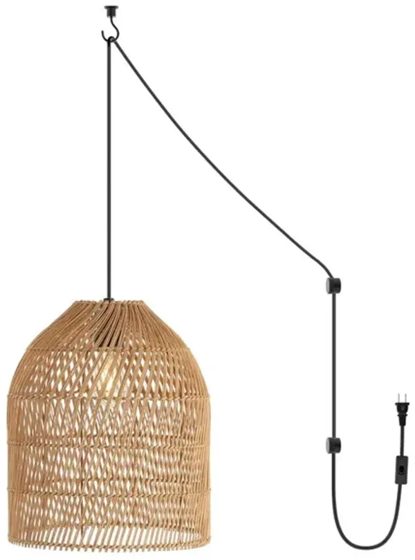 Koda 1-Light Farmhouse Coastal Bohemian Rattan 180" Cord Plug-In or Hardwired LED Pendant